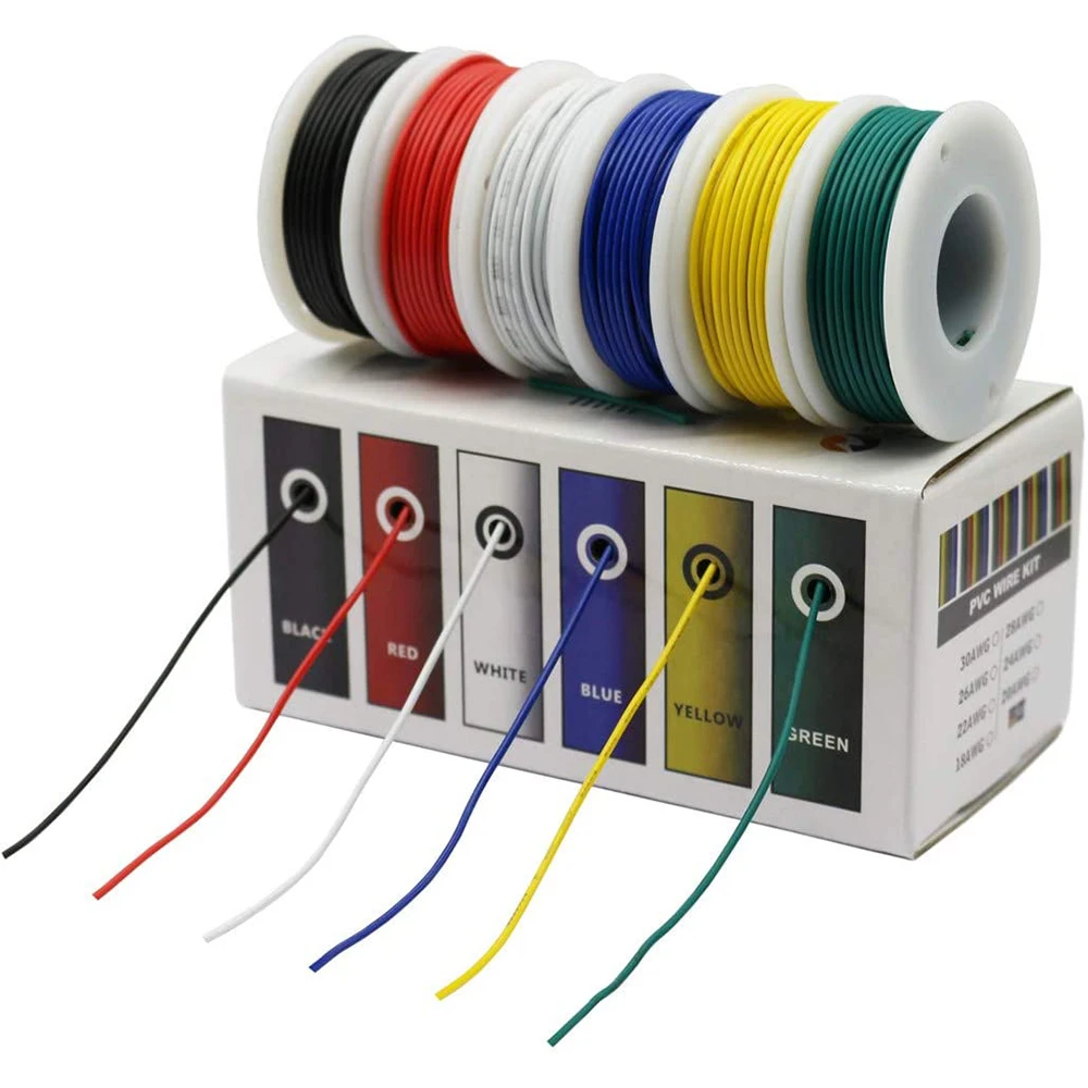 6PCS 30AWG 6 Colors Flexible Silicone Rubber Hook up Tinned Copper Insulated DIY Electric Wire Hook up Kit Cable