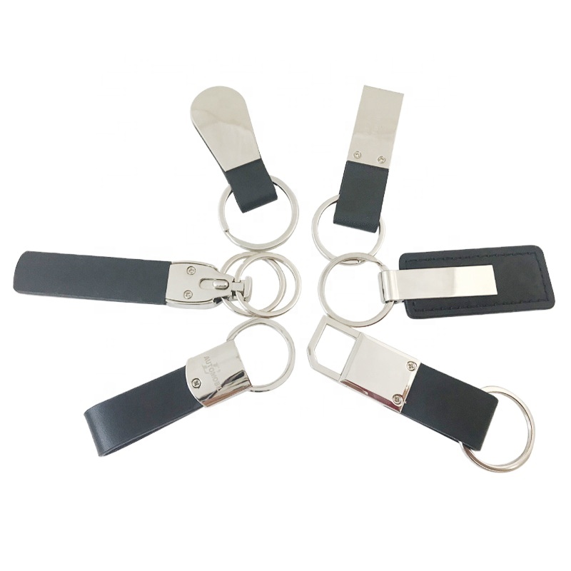Custom Engraved Logo Car Keychain Low MOQ PU Leather and Rubber Durable Metal Accessory