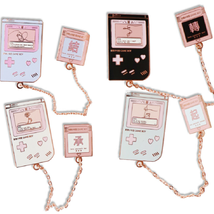 Custom Metal Enamel Pin With Rose Gold Hard Enamel and Enamel Pin Set With Chain