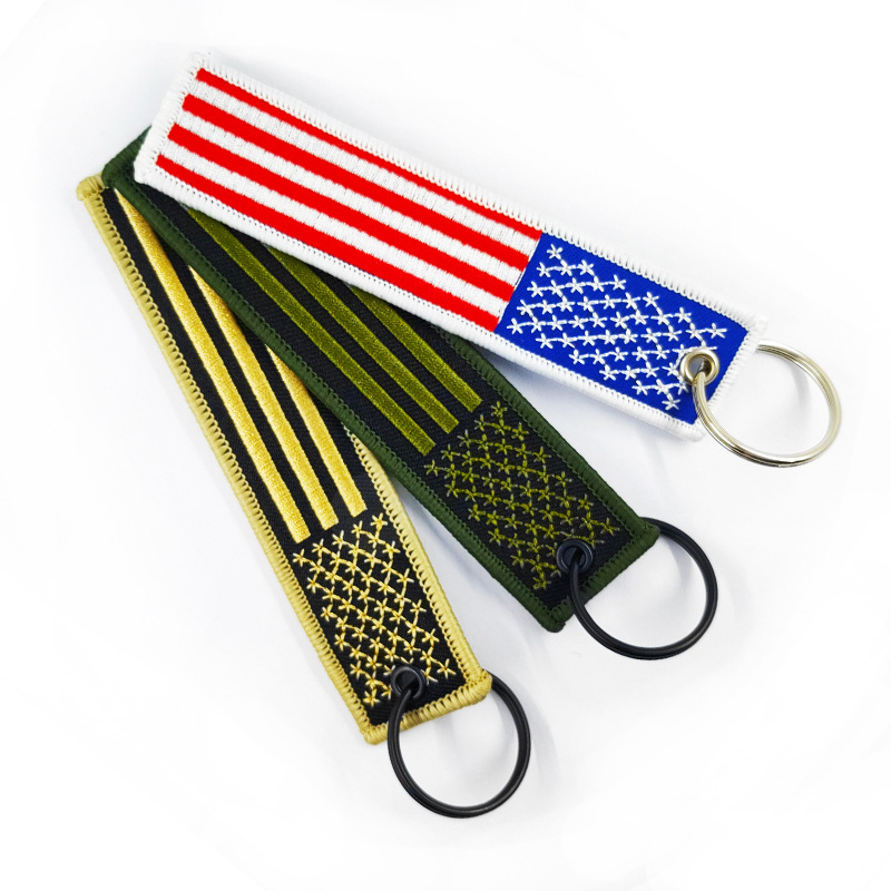 Wholesale Custom Embroidered Logo Woven Keychain With Customize Color Key Ring