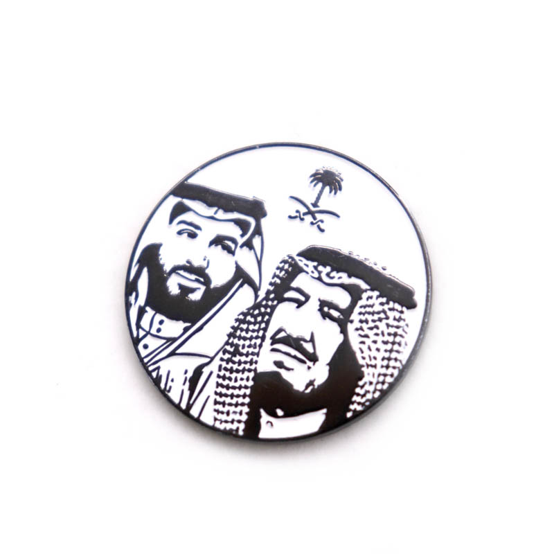 Realshe 30mm Saudi Arabia Prince Magnetic Lapel Pin Black Nickel Plating Custom Soft Enamel Pin Lapel Badge