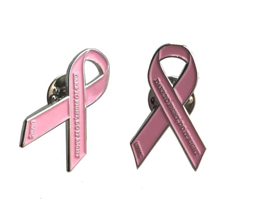 Realshe Heart Breast Cancer Awareness Metal Soft Enamel Pin Ribbon Pink in Stock Lapel Pin Badge With Soft Enamel